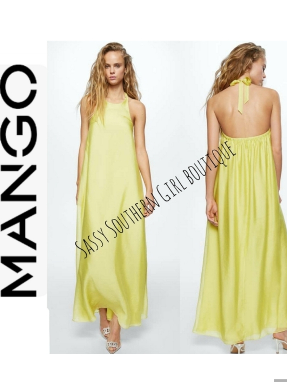 🆕⭐MNG MANGO acid yellow green halter maxi dress